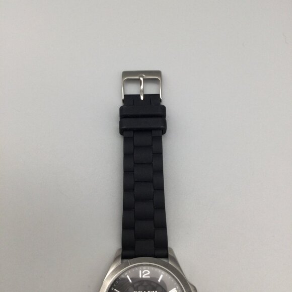 Coach Libby Watch Women 36mm Silver Tone Black Silicone Band 30M